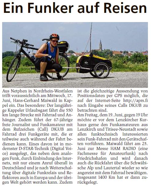 Hans-Gerhard Maiwald fährt wieder nach Kappel mit seinem Funkfahrrad Hans-Gerhard Maiwald fährt wieder nach Kappel mit seinem Funkfahrrad