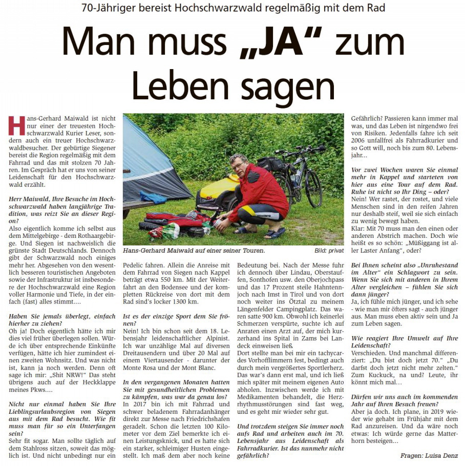 Das große Interview im Hochschwarzwaldkurier vom 27. Juni 2018