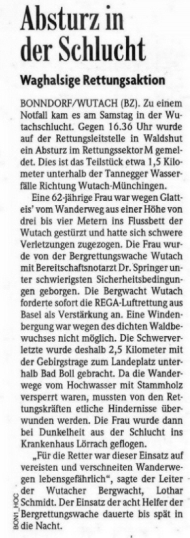 Absturz in der Wutachschlucht