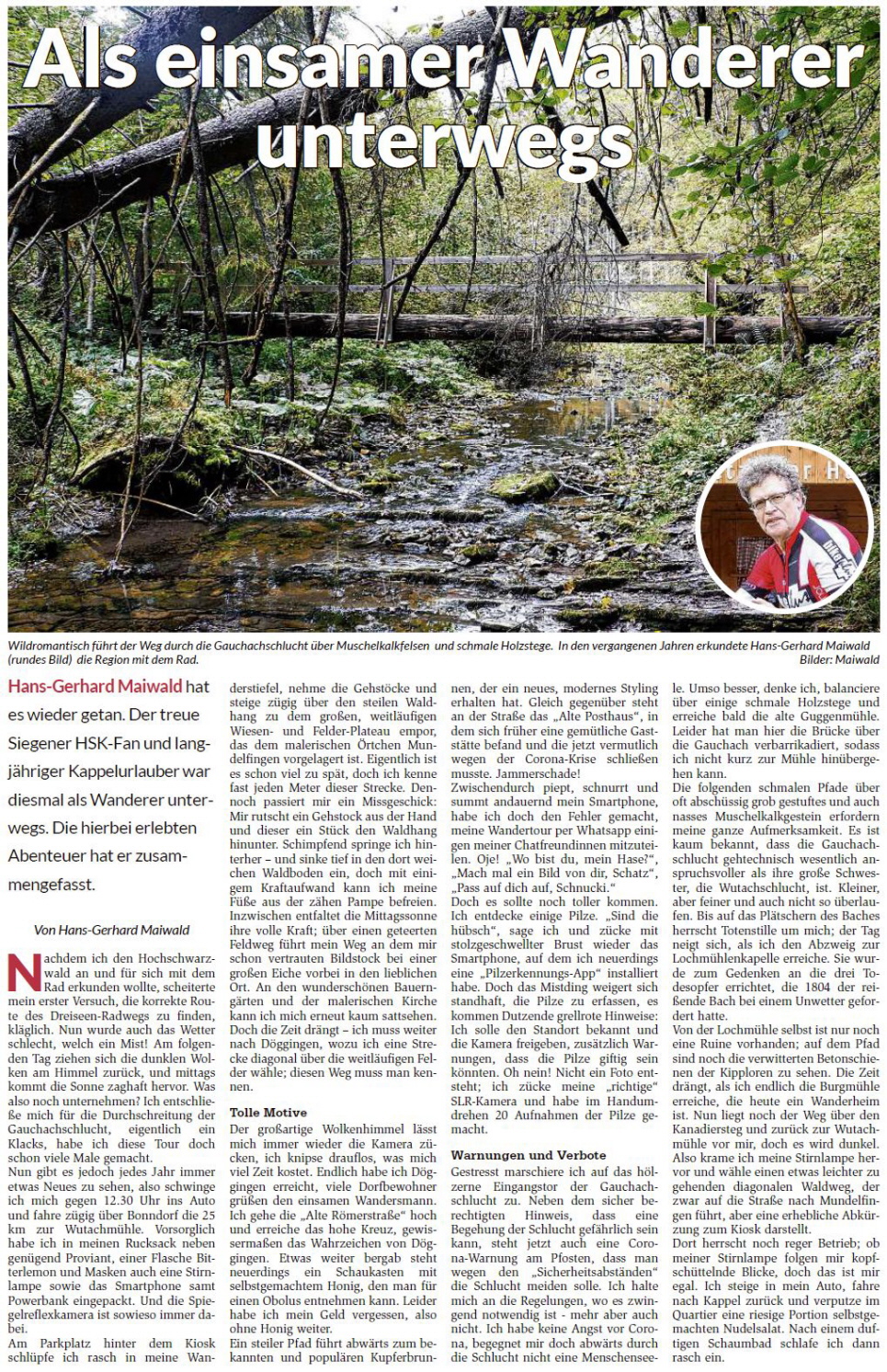 Eine Wanderung durch die Gauchachschucht im Herbst 2020 mit abenteuerlichen Vorkommnissen - erschienen am 28. September 2020 im Hochschwarzwaldkurier"